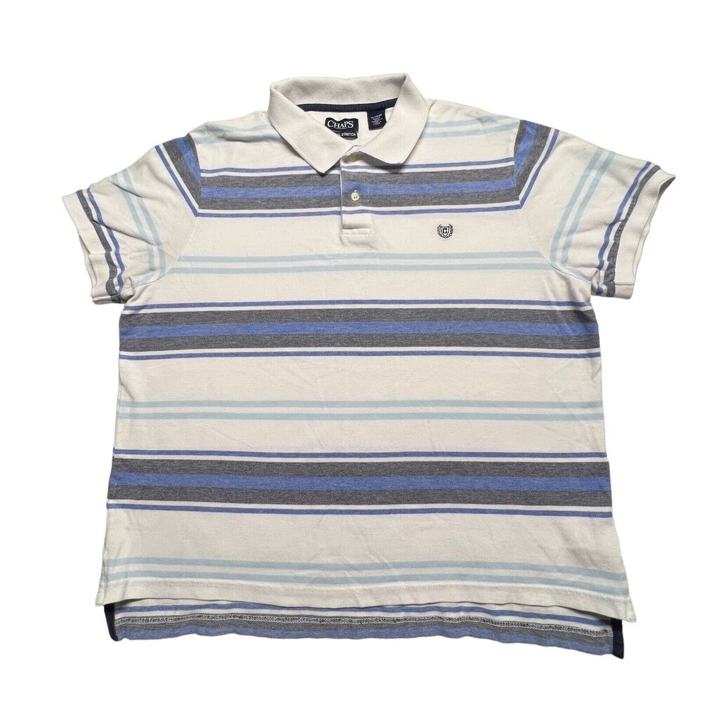 Chaps Shirt‎ Mens XL Blue Striped Polo Natural Stretch Collared Short Sleeve